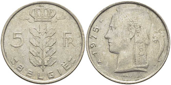 Бельгия 5 франков 1975 Belgie, Бодуэн I (1951-1993) KM 135.1 медно-никель 119-834