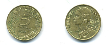 ФРАНЦИЯ 5 САНТИМОВ 1975 ТИП MARIANNE KM 933 медь алюминий никель 84-1537