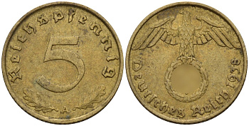 Германия 5 рейхспфеннигов 1938 A KM 91, J. 363 алюминиевая бронза 4151-813