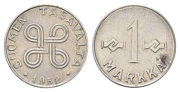 Финляндия 1 марка 1952 KM 36 железо 4668-864