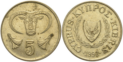 Кипр 5 центов 1992 KM 55.3 никель латунь 4141-956