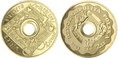 Польша 2 злотых 2003 MW, 10 лет великому оркестру рождественской помощи UNC KM 446 нордик UNC 4531-541