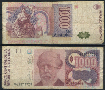 Аргентина 1000 аустралей ND (1988-1990) Pick 329 (4-1) бумага 8621-9-1-1