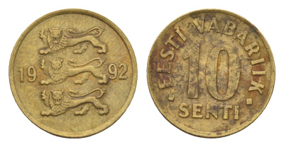 Эстония 10 сентов 1992 KM 22 латунь 192-426