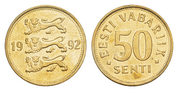 Эстония 50 сентов 1992 KM 24 латунь UNC 4647-127