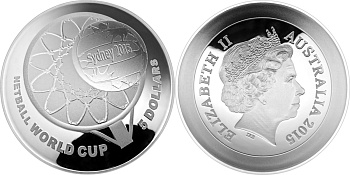 Австралия 1 доллар 2015 14-й Чемпионат мира по нетболу, коробка, сертификат KM NEW серебро PROOF 3-4-6-13