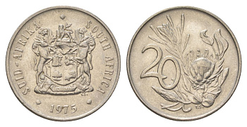 ЮАР 20 центов 1975 герб, цветок протея KM 86 никель 4626-754