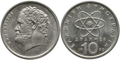 Греция 10 драхм 1990 Демокрит KM 132 медно-никель 98-237