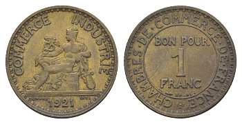 Франция 1 франк 1921 KM 876, Le Franc 218.3 алюминиевая бронза 4657-1037