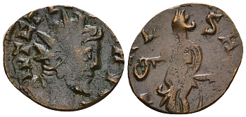 Римская Империя, императоры в Галлии антониниан 274 Тетрик, IMP C TETRICVS P F AVG, бюст императора / SALVS AVG, Салюта, персонификация Здоровья, локальная чеканка в Галлии RIC 126 биллон 1073-25-106