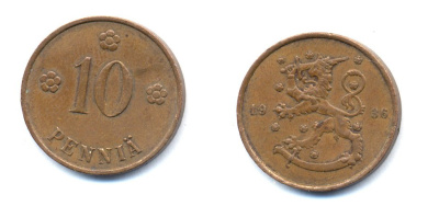 Финляндия 10 пенни 1936 республика (1918-1962) KM 24 медь 51-5531