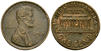 США 1 цент 1969 Линкольн KM 201 медь цинк 4136-128