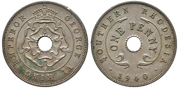 Британская Южная Родезия 1 пенни 1940 Георг VI (1937-1952) KM 8 медно-никель 4557-1234