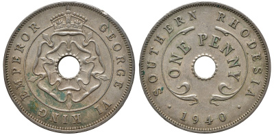 Британская Южная Родезия 1 пенни 1940 Георг VI (1937-1952) KM 8 медно-никель 4557-1234