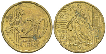Франция 20 евроцентов 1999 KM 1286 нордик 4604-1024