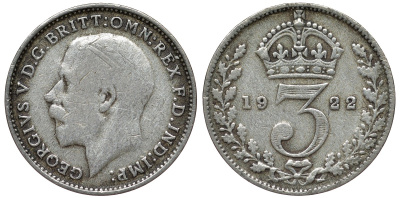 Великобритания 3 пенса 1922 Георг V (1910-1936) KM 813а, Spink 4026 серебро серебро 4124-642