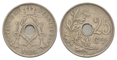 Бельгия 25 сантимов 1921 Belgique KM 68 медно-никель 4629-952
