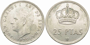 Испания 25 песет 1975 (79) Хуан Карлос I (1975-2014) KM 808 медно-никель 73-1352