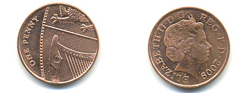 Великобритания 1 пенни 2009 Елизавета II (1952-2022) KM 1107, Spink B6 сталь плакированная медью 177-1155