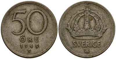 Швеция 50 эре 1949 Густав V (1907-1950) KM 817 серебро 4177-931