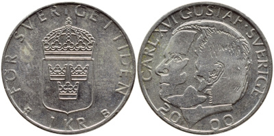 Швеция 1 крона 2000 Карл XVI Густав (1973- ) KM 852а медно-никель 4364-3116