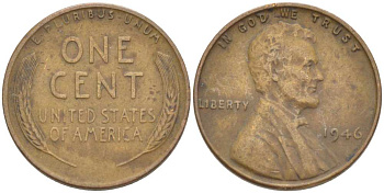 США 1 ЦЕНТ 1946 ЛИНКОЛЬН KM А132 медь цинк 218-223