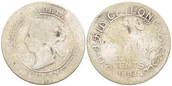 ЦЕЙЛОН 10 ЦЕНТОВ 1894 КОРОЛЕВА ВИКТОРИЯ KM 94 серебро 218-823