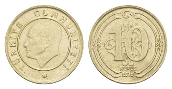 Турция 10 курушей 2010 Кемаль Ататюрк KM 1241 медь цинк никель 4647-614