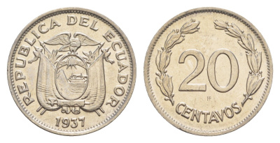 Эквадор 20 сентаво 1937 KM 77.1 никель UNC 4640-1168