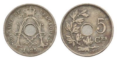 Бельгия 5 сантимов 1925 Belgique, Альберт I (1909-1934) KM 66 медно-никель 4649-558
