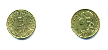 ФРАНЦИЯ 5 САНТИМОВ 1973 ТИП MARIANNE KM 933 медь алюминий никель 80-622