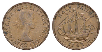 Великобритания 1/2 пенни 1962 Елизавета II (1952-2022) KM 896, Spink 4158 бронза 4662-1212