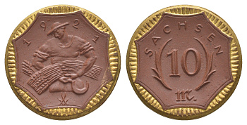 Саксония 10 марок 1921 Men18 27868 фарфор 1094-6-55