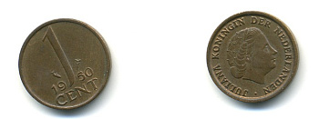 НИДЕРЛАНДЫ 1 ЦЕНТ 1950 ЮЛИАНА KM 180 бронза 4364-513