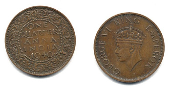 ИНДИЯ 1/4 АННЫ 1940 25-247