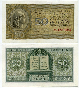 АРГЕНТИНА 50 СЕНТАВО 1950 СЕРИЯ A 25422 Pick 259а UNC (ПРЕСС) 445-11-2