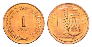 Сингапур 1 цент 1976  KM 1a сталь плакированная медью  UNC  M70-03