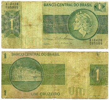 БРАЗИЛИЯ 1 КРУЗЕЙРО 1975 ПОДПИСЬ 18, СЕРИЯ В Pick 191Аb бумага G-F 7484-78-1