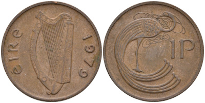 Ирландия 1 пенни 1979 мифологическая птица лира KM 20 бронза 4146-425