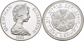 Остров Мэн 1 крона 1982 чемпионат мира по футболу в Испании, гербы КМ 92a серебро PROOF 1081-9-14