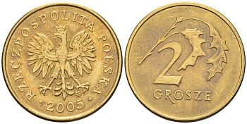 Польша 2 гроша 2005 MW KM 277 латунь    4136-942