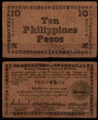 Филиппины, Негрос 10 песо 1944 Pick S676 бумага 8564-11-2-2