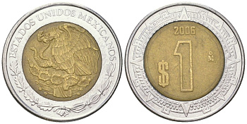 Мексика 1 песо 2006 Mo KM 603 биметалл 4611-846