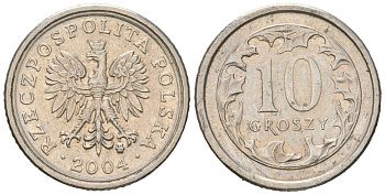 Польша 10 грошей 2004 MW KM 279 медно-никель aUNC 4532-722