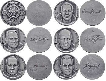 СССР набор из 6 медалей 1975 союз-аполлон, В. Брандт, Д. Слейтон, Т. Стаффорт, А. Леонов, Б. Кубасов, диаметр медалей 40 мм., без коробки  алюминий   UNC 1085-2-41