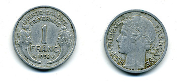 ФРАНЦИЯ 1 ФРАНК 1950 В KM 885а.2 алюминий 84-517