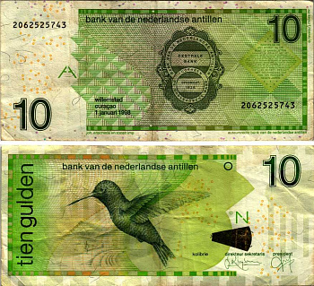 НИДЕРЛАНДСКИЕ АНТИЛЫ 10 ГУЛЬДЕНОВ 1998 1 ЯНВАРЯ 1998 Pick 28а бумага 6352-16-1-1