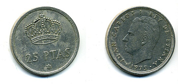 Испания 25 песет 1975 (76) Хуан Карлос I (1975-2014) KM 808 медно-никель 36-355