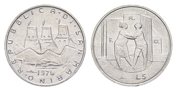 Сан-Марино 5 лир 1976 Республика KM 53 алюминий UNC 4647-212