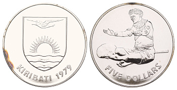 Кирибати 5 долларов 1979 независимость, тираж 3365 экземпляров KM 8a серебро PROOF 413-3144